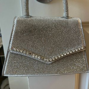 Silver crystal top handle bag